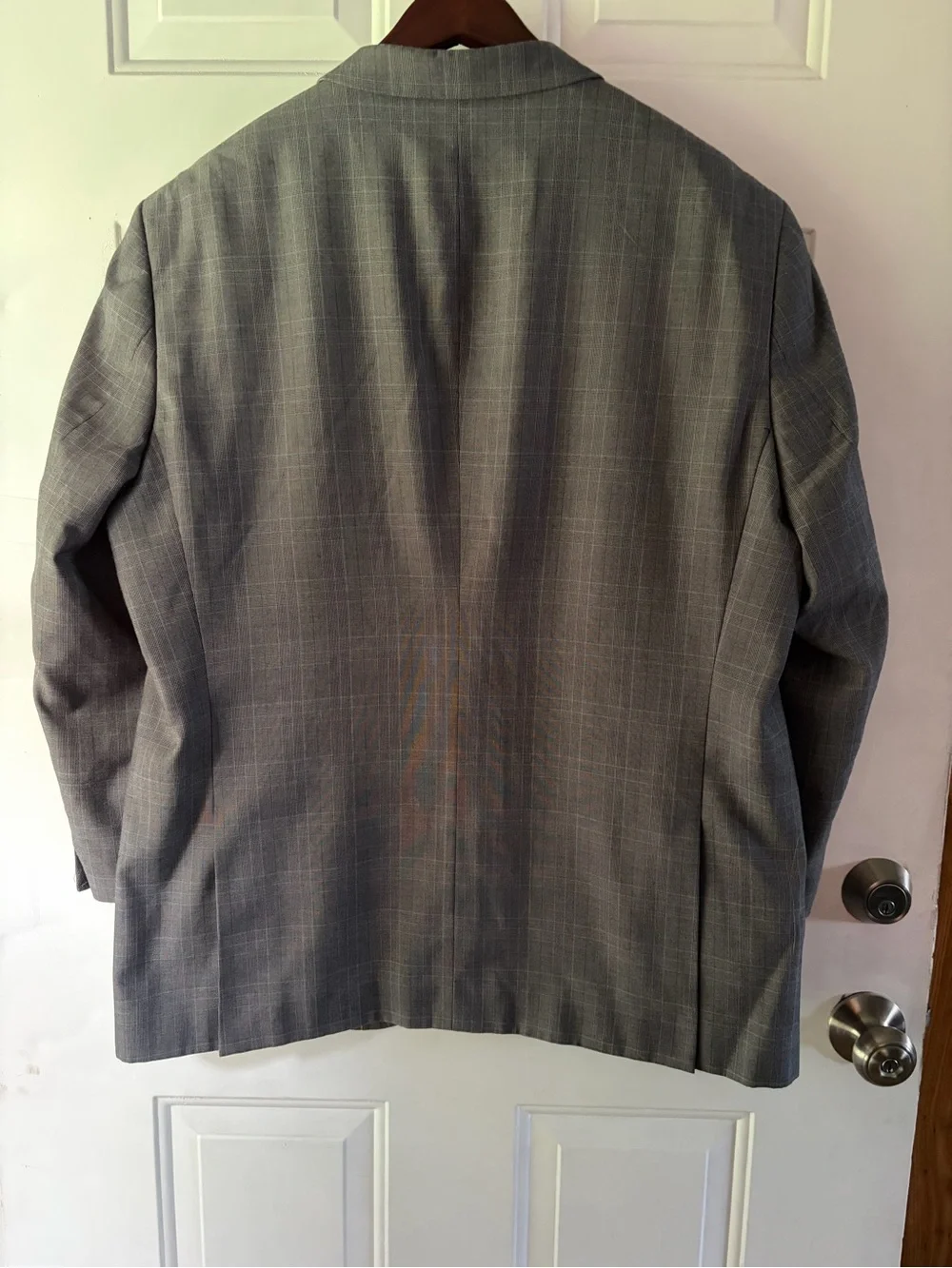 Boccaccio Uomo Gray light blue navy gray Windowpane Sport Coat blazer Sz 48 EUC